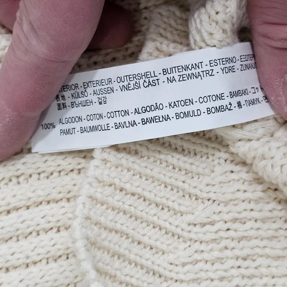 Zara Womens Medium Beige Cable Knit Sweater Studded Ribbed Preppy Boho Layering - Picture 8 of 8